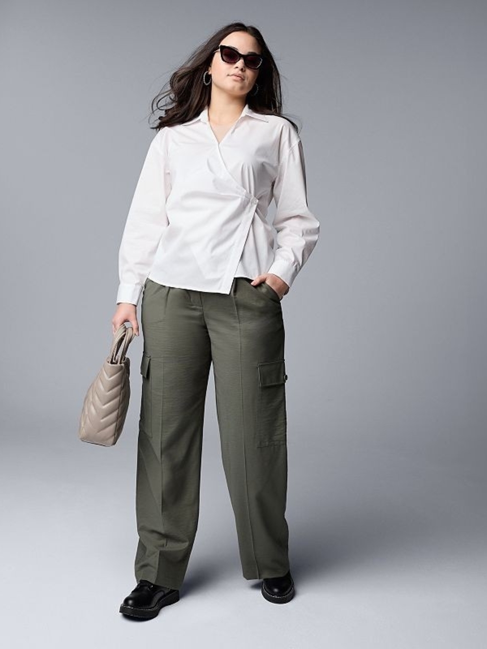 Vera Wang Olive Wide-Leg Cargo Pants